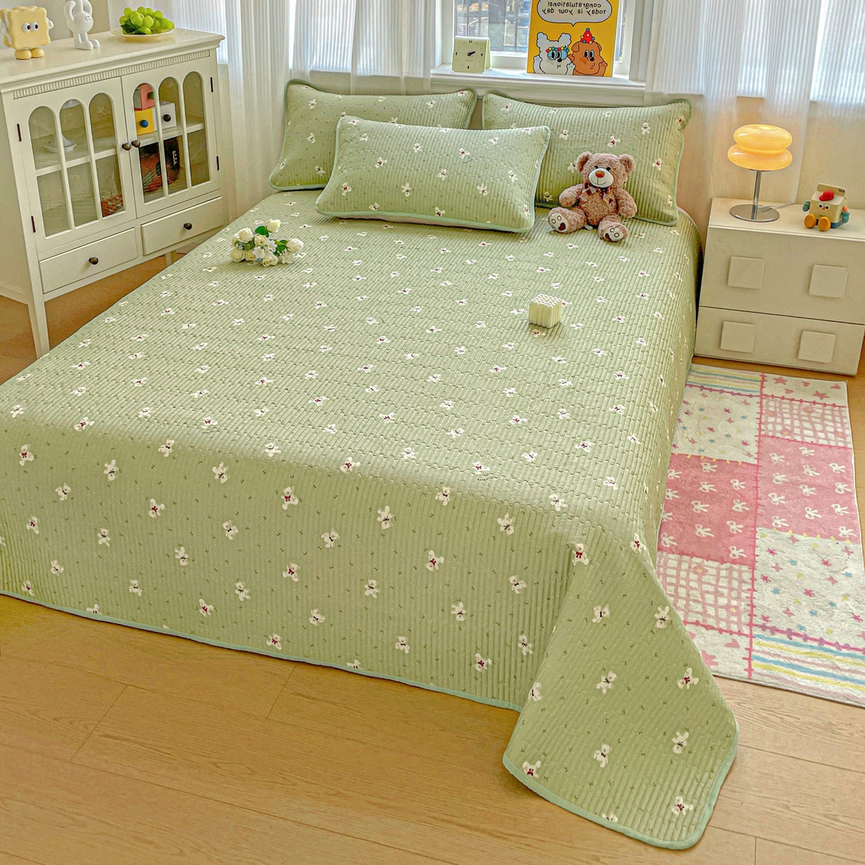 91家纺网 家纺一手货源 找家纺 恒尚居 2025新款莫代尔天丝夏季床盖印花夹棉床单三件套床褥垫-系列一 莫代尔-米安熊