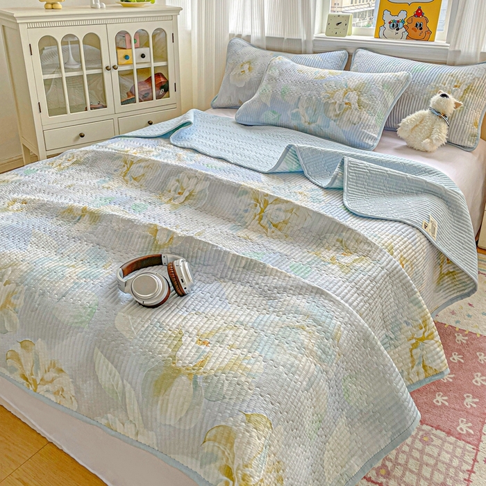 91家纺网 家纺一手货源 找家纺 恒尚居 2025新款莫代尔天丝夏季床盖印花夹棉床单三件套床褥垫-系列二 莫代尔-清凉一夏