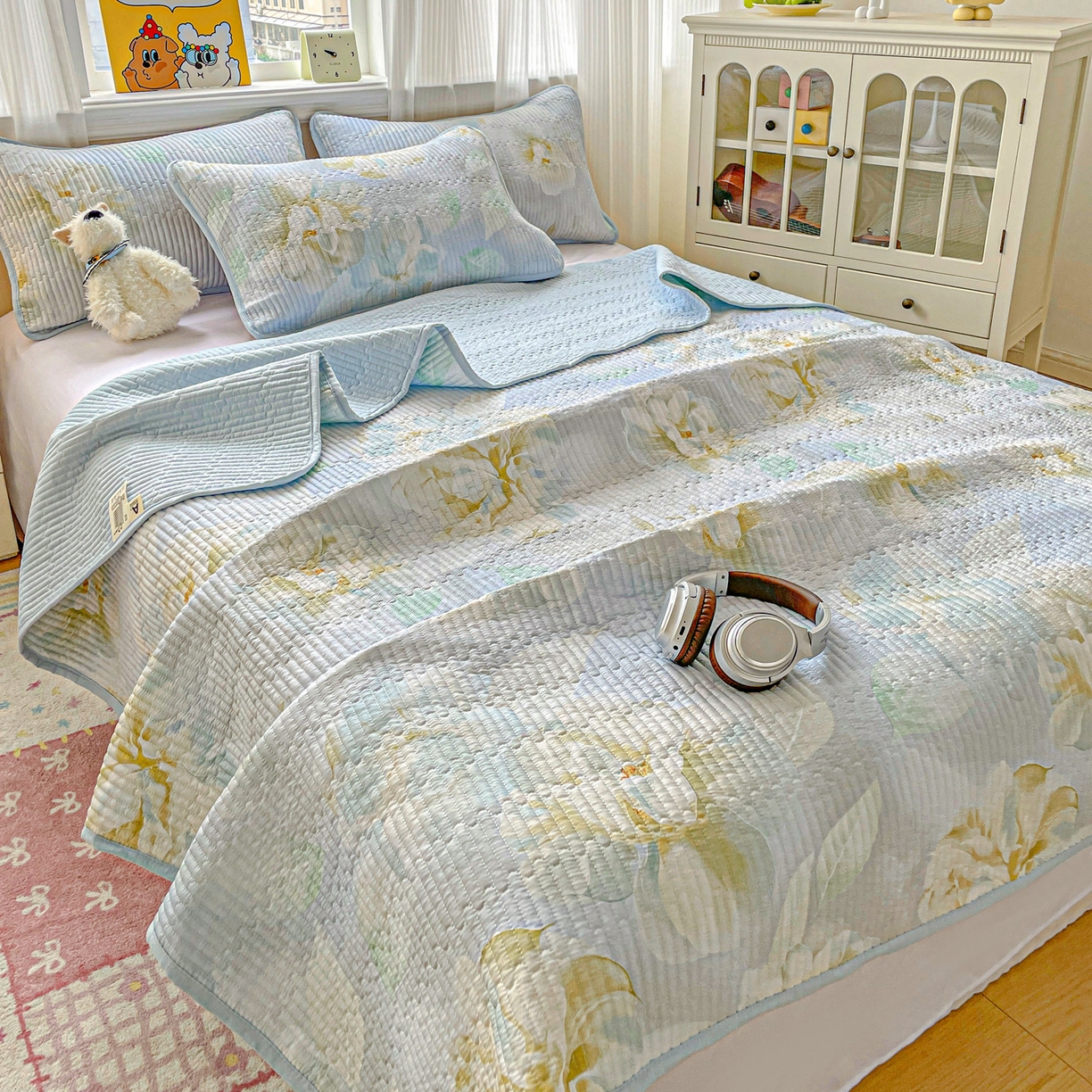 91家纺网 家纺一手货源 找家纺 恒尚居 2025新款莫代尔天丝夏季床盖印花夹棉床单三件套床褥垫-系列二 莫代尔-清凉一夏