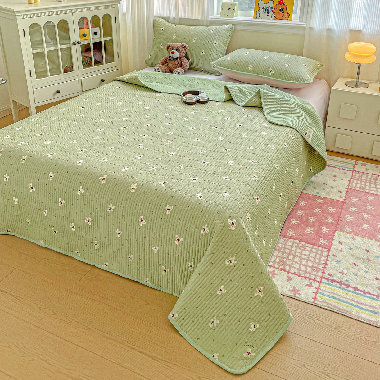 91家纺网 家纺一手货源 找家纺 恒尚居 2025新款莫代尔天丝夏季床盖印花夹棉床单三件套床褥垫-系列一 莫代尔-米安熊