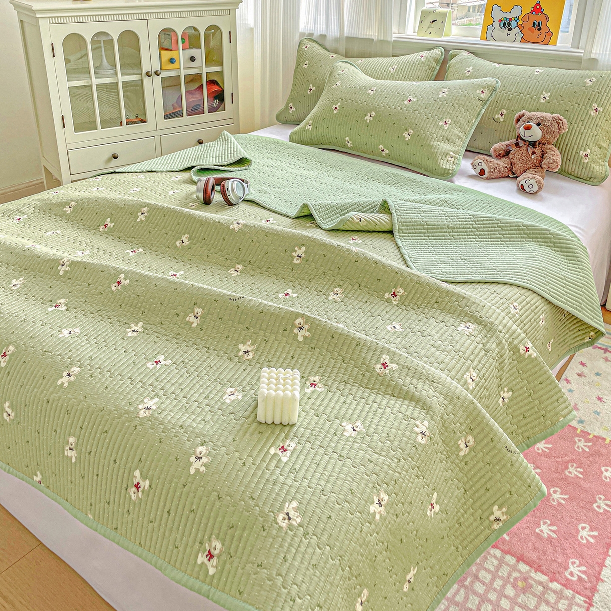 91家纺网 家纺一手货源 找家纺 恒尚居 2025新款莫代尔天丝夏季床盖印花夹棉床单三件套床褥垫-系列一 莫代尔-米安熊