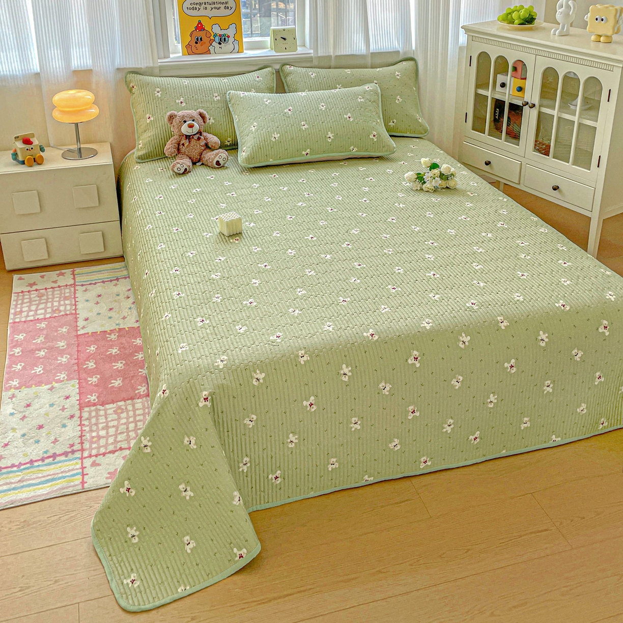 91家纺网 家纺一手货源 找家纺 恒尚居 2025新款莫代尔天丝夏季床盖印花夹棉床单三件套床褥垫-系列一 莫代尔-米安熊