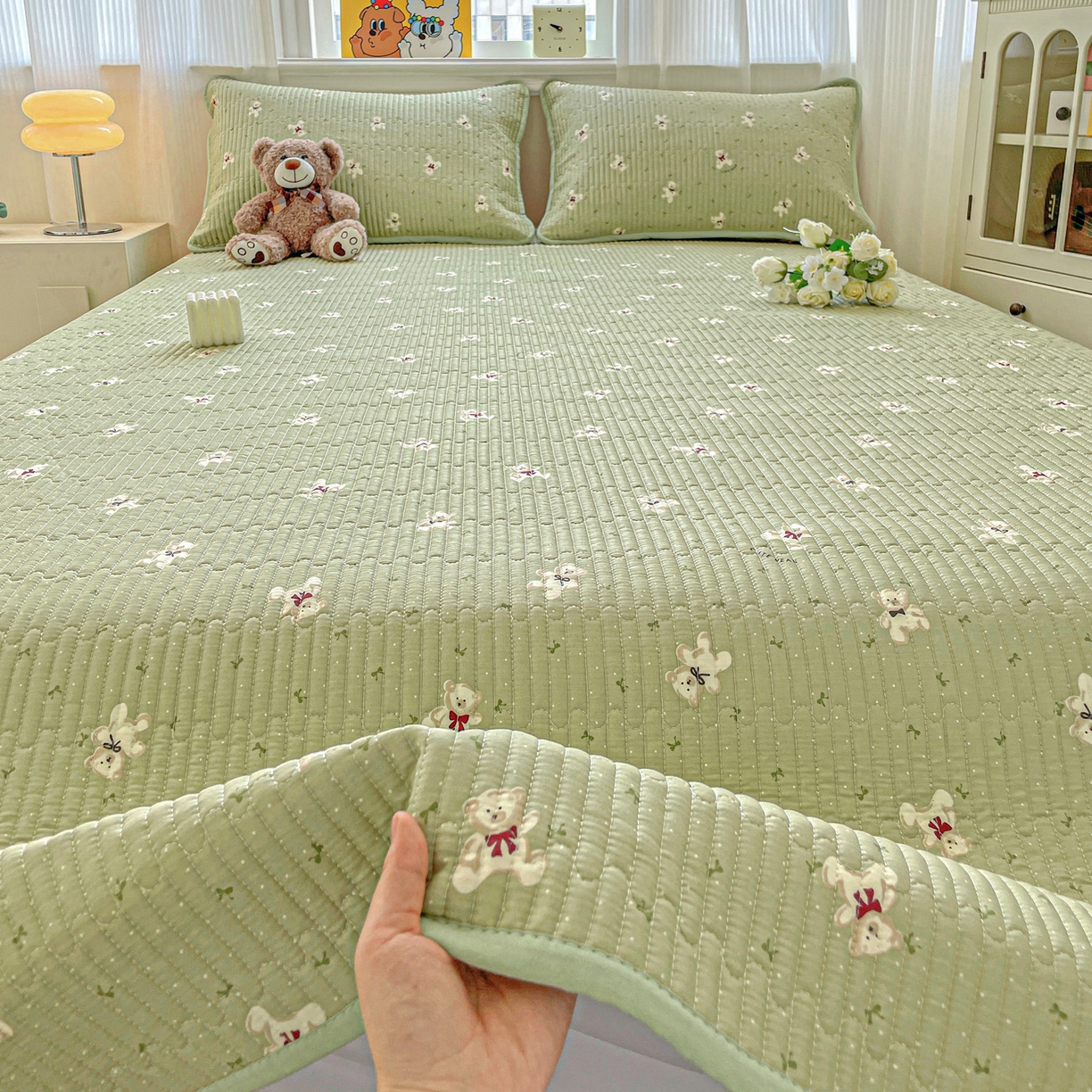 91家纺网 家纺一手货源 找家纺 恒尚居 2025新款莫代尔天丝夏季床盖印花夹棉床单三件套床褥垫-系列一 莫代尔-米安熊