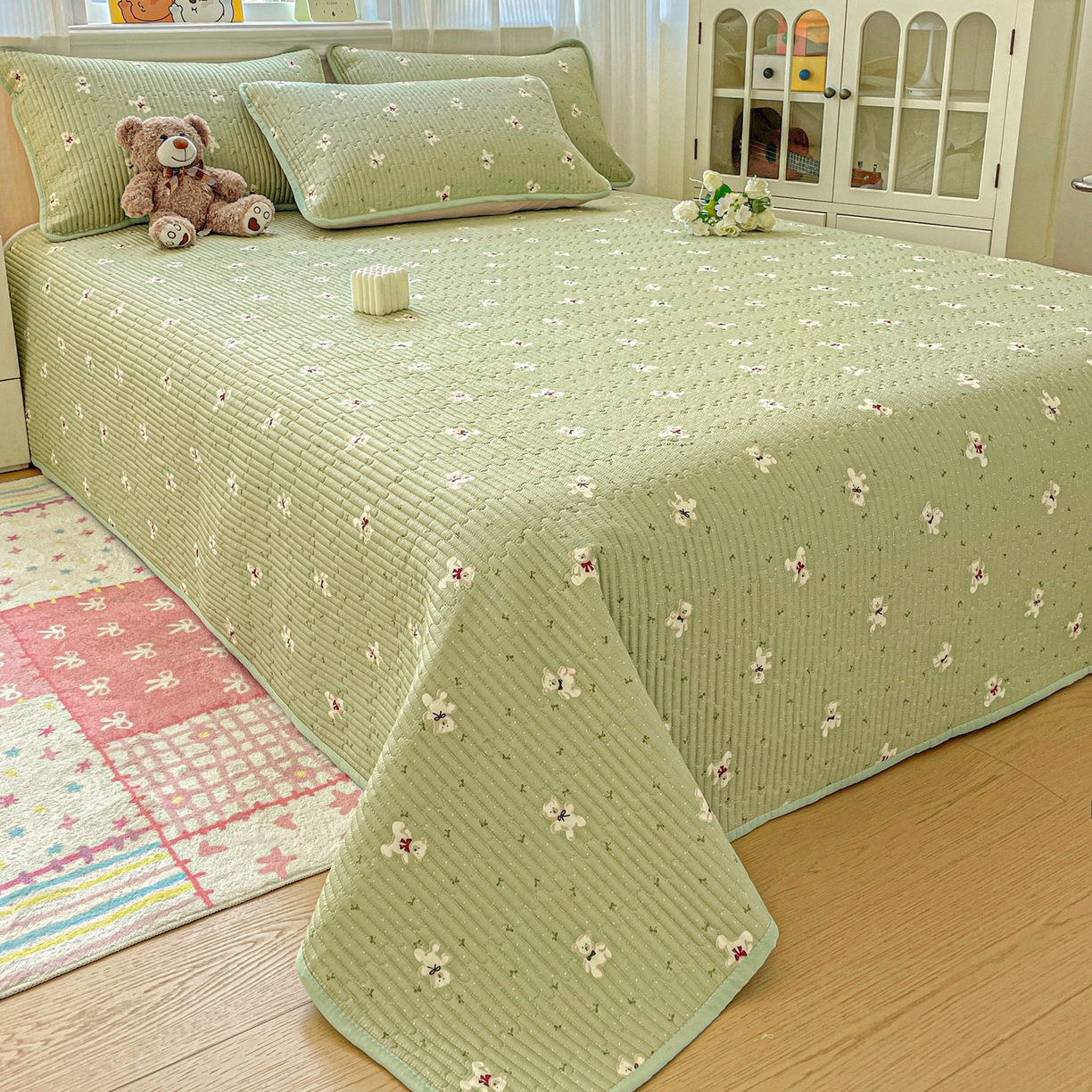 91家纺网 家纺一手货源 找家纺 恒尚居 2025新款莫代尔天丝夏季床盖印花夹棉床单三件套床褥垫-系列一 莫代尔-米安熊