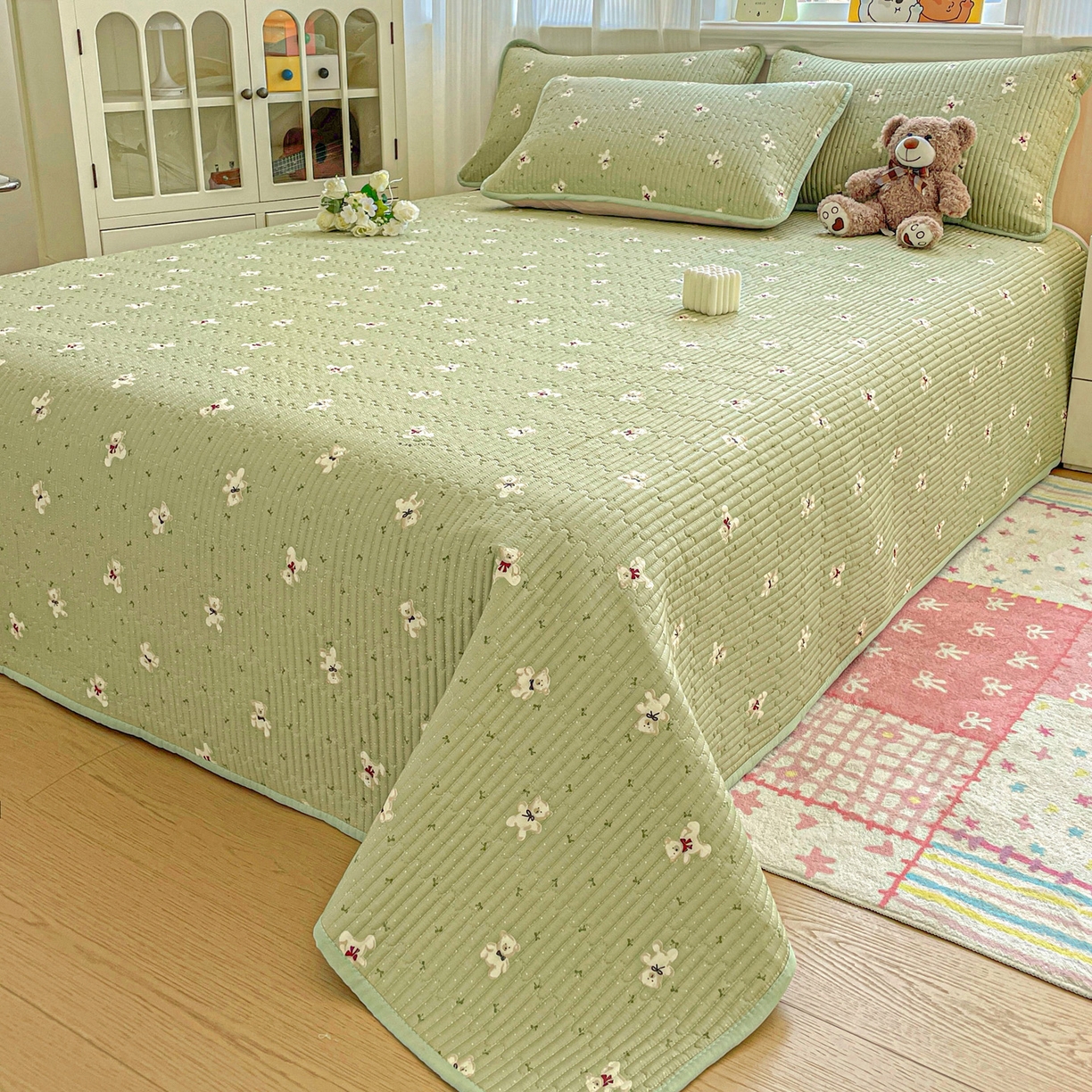 91家纺网 家纺一手货源 找家纺 恒尚居 2025新款莫代尔天丝夏季床盖印花夹棉床单三件套床褥垫-系列一 莫代尔-米安熊