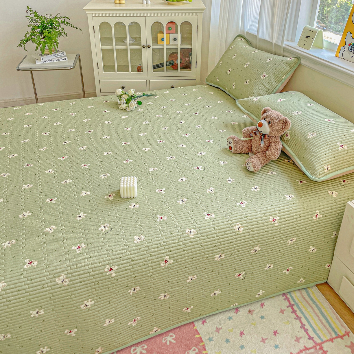 91家纺网 家纺一手货源 找家纺 恒尚居 2025新款莫代尔天丝夏季床盖印花夹棉床单三件套床褥垫-系列一 莫代尔-米安熊