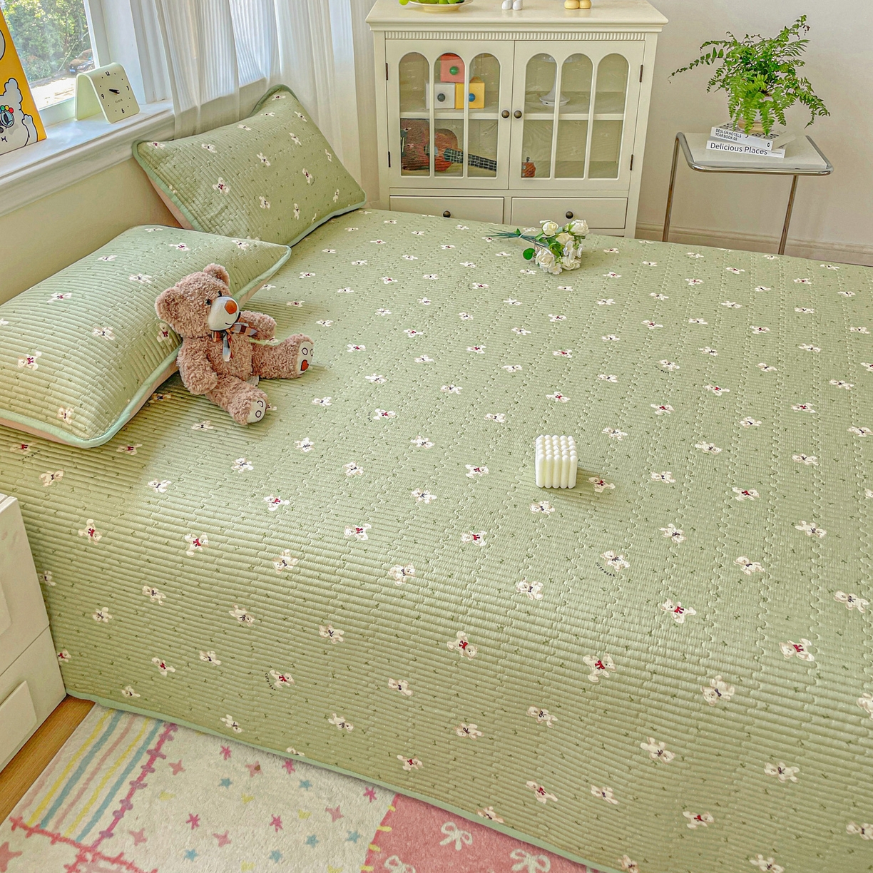 91家纺网 家纺一手货源 找家纺 恒尚居 2025新款莫代尔天丝夏季床盖印花夹棉床单三件套床褥垫-系列一 莫代尔-米安熊