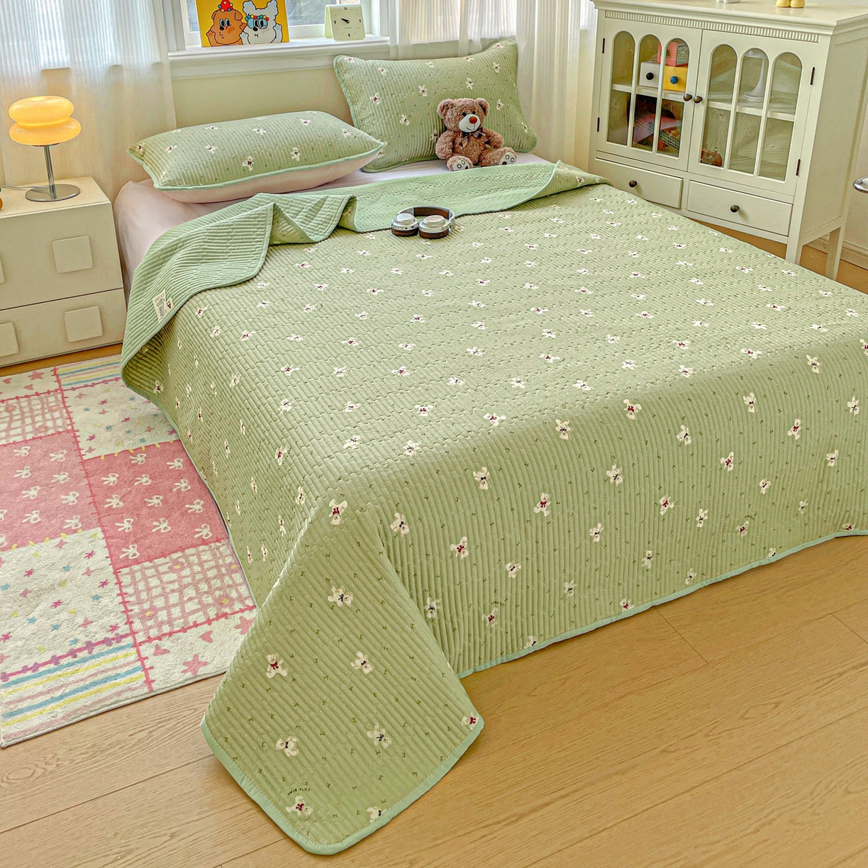 91家纺网 家纺一手货源 找家纺 恒尚居 2025新款莫代尔天丝夏季床盖印花夹棉床单三件套床褥垫-系列一 莫代尔-米安熊