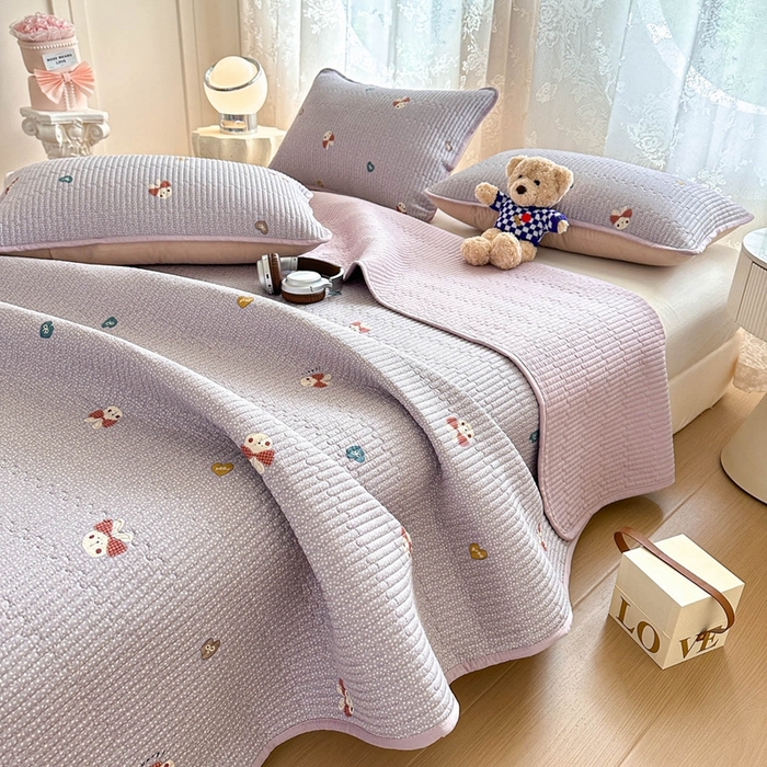 91家纺网 家纺一手货源 找家纺 恒尚居 2025新款莫代尔天丝夏季床盖印花夹棉床单三件套床褥垫-系列二 莫代尔-香芋紫兔