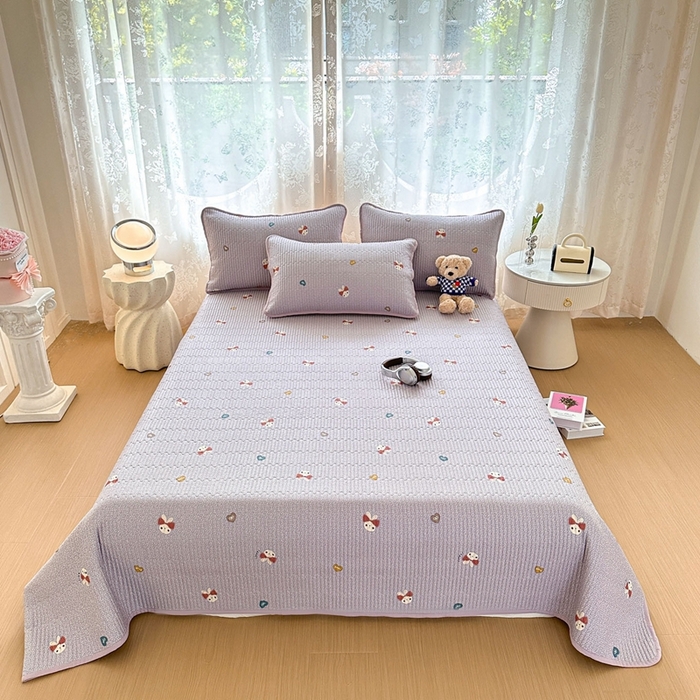 91家纺网 家纺一手货源 找家纺 恒尚居 2025新款莫代尔天丝夏季床盖印花夹棉床单三件套床褥垫-系列二 莫代尔-香芋紫兔