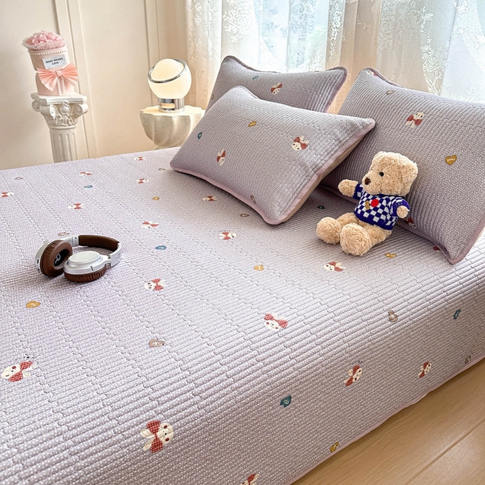 91家纺网 家纺一手货源 找家纺 恒尚居 2025新款莫代尔天丝夏季床盖印花夹棉床单三件套床褥垫-系列二 莫代尔-香芋紫兔