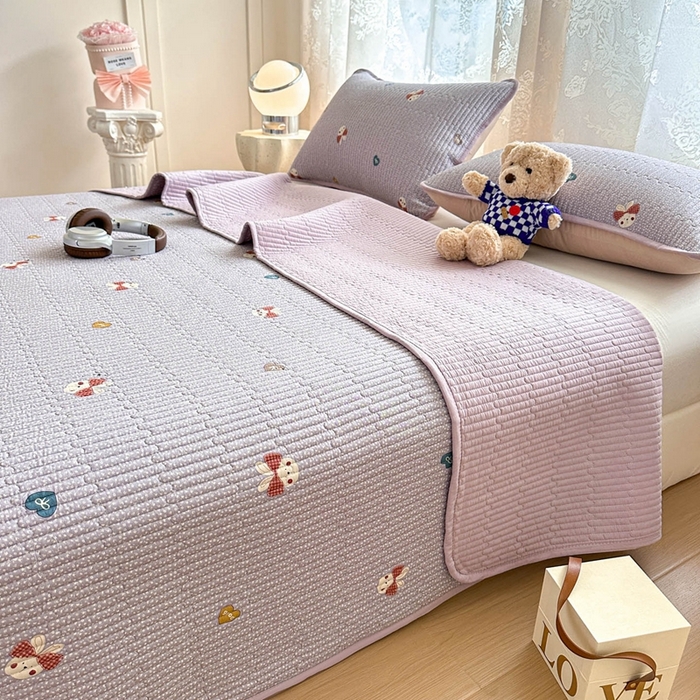 91家纺网 家纺一手货源 找家纺 恒尚居 2025新款莫代尔天丝夏季床盖印花夹棉床单三件套床褥垫-系列二 莫代尔-香芋紫兔