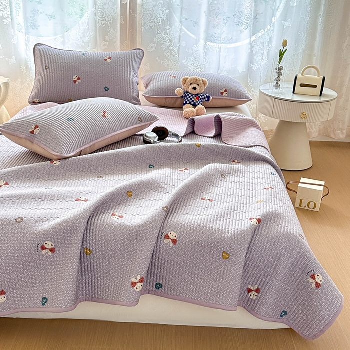 91家纺网 家纺一手货源 找家纺 恒尚居 2025新款莫代尔天丝夏季床盖印花夹棉床单三件套床褥垫-系列二 莫代尔-香芋紫兔