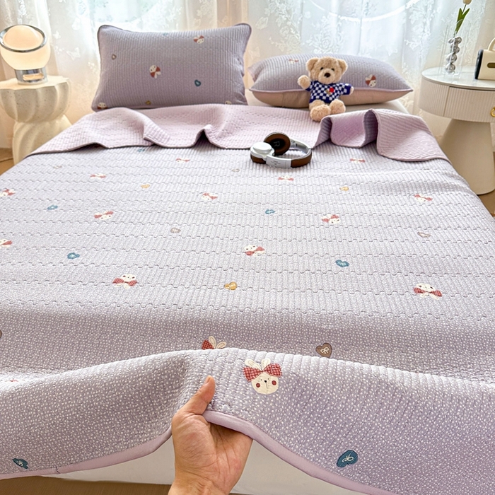 91家纺网 家纺一手货源 找家纺 恒尚居 2025新款莫代尔天丝夏季床盖印花夹棉床单三件套床褥垫-系列二 莫代尔-香芋紫兔