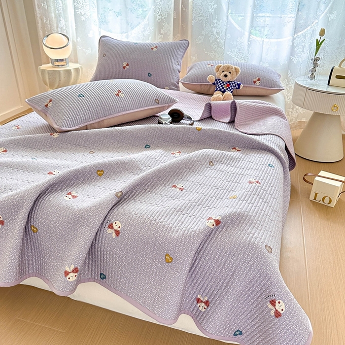 91家纺网 家纺一手货源 找家纺 恒尚居 2025新款莫代尔天丝夏季床盖印花夹棉床单三件套床褥垫-系列二 莫代尔-香芋紫兔