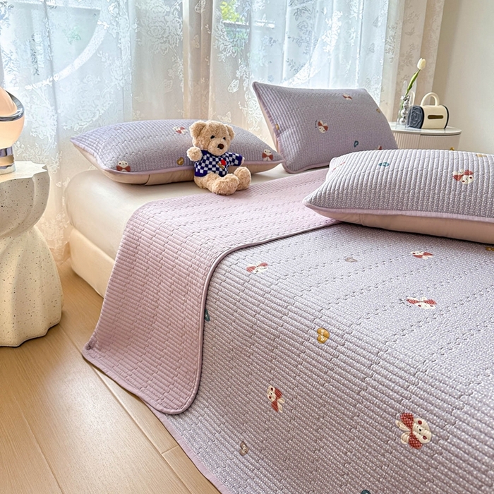 91家纺网 家纺一手货源 找家纺 恒尚居 2025新款莫代尔天丝夏季床盖印花夹棉床单三件套床褥垫-系列二 莫代尔-香芋紫兔