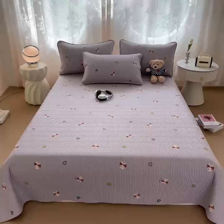 91家纺网 家纺一手货源 找家纺 恒尚居 2025新款莫代尔天丝夏季床盖印花夹棉床单三件套床褥垫-系列二 莫代尔-香芋紫兔