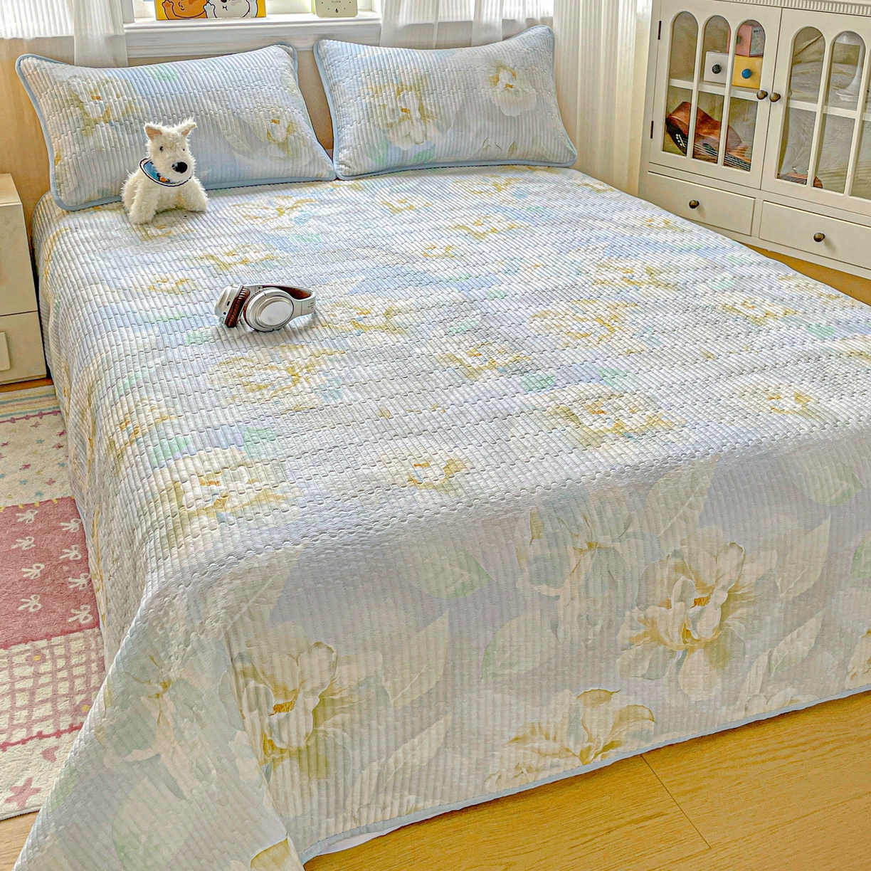 91家纺网 家纺一手货源 找家纺 恒尚居 2025新款莫代尔天丝夏季床盖印花夹棉床单三件套床褥垫-系列二 莫代尔-清凉一夏