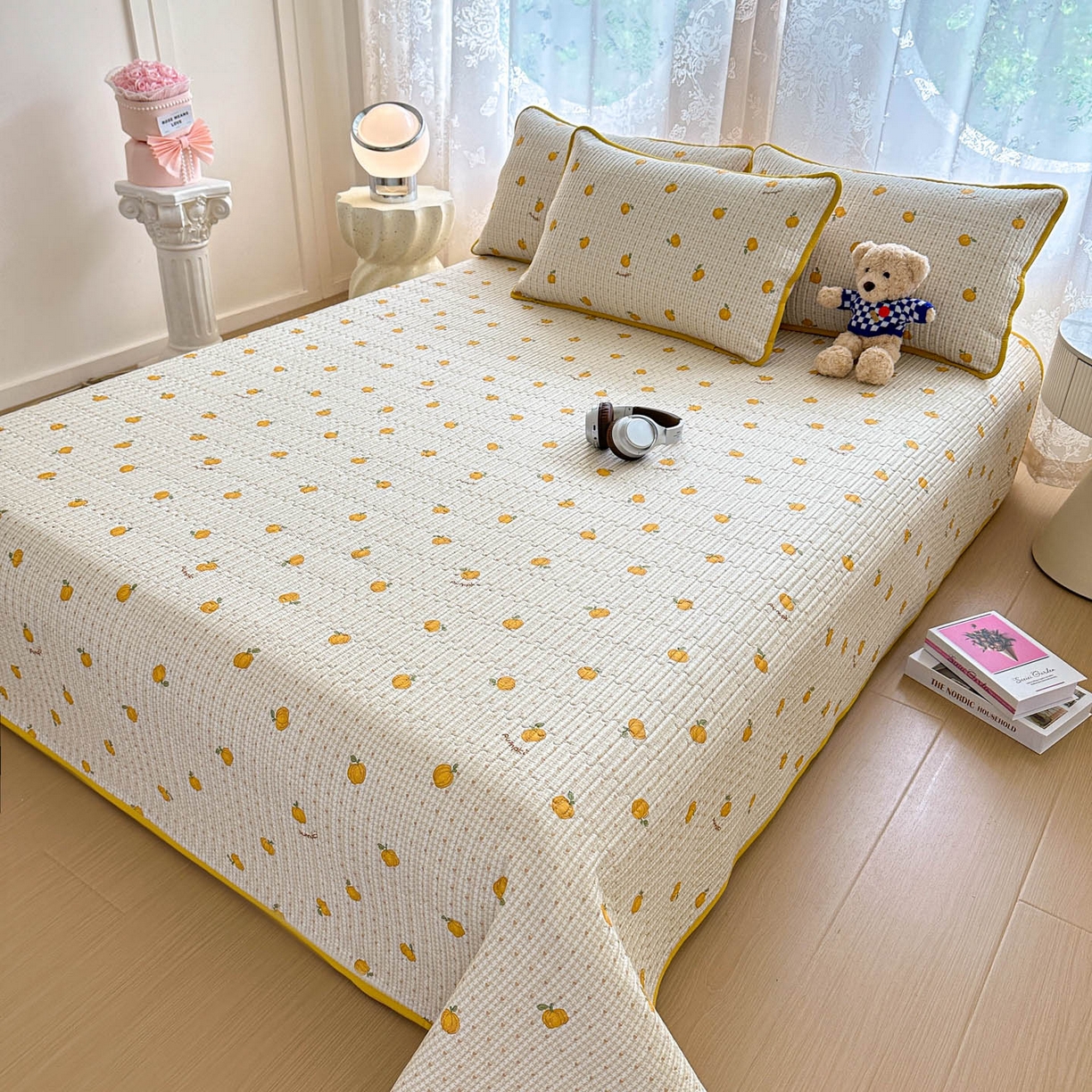 91家纺网 家纺一手货源 找家纺 恒尚居 2025新款莫代尔天丝夏季床盖印花夹棉床单三件套床褥垫-系列一 莫代尔-南瓜派