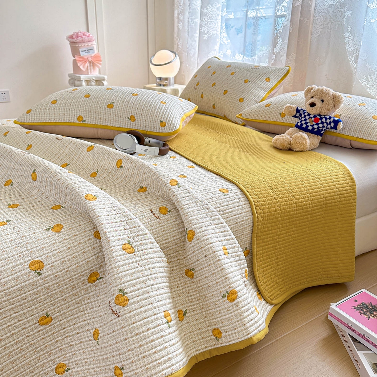 91家纺网 家纺一手货源 找家纺 恒尚居 2025新款莫代尔天丝夏季床盖印花夹棉床单三件套床褥垫-系列一 莫代尔-南瓜派