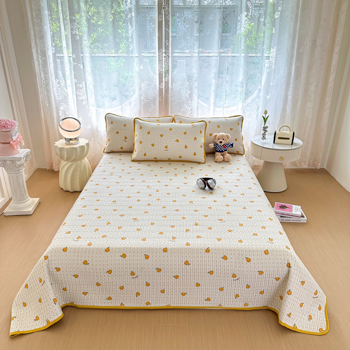 91家纺网 家纺一手货源 找家纺 恒尚居 2025新款莫代尔天丝夏季床盖印花夹棉床单三件套床褥垫-系列一 莫代尔-南瓜派