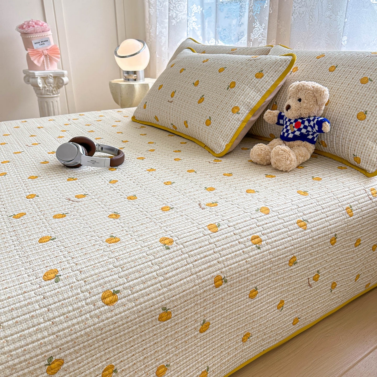 91家纺网 家纺一手货源 找家纺 恒尚居 2025新款莫代尔天丝夏季床盖印花夹棉床单三件套床褥垫-系列一 莫代尔-南瓜派