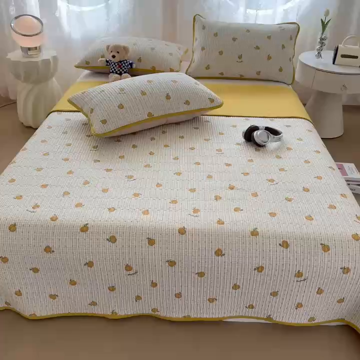 91家纺网 家纺一手货源 找家纺 恒尚居 2025新款莫代尔天丝夏季床盖印花夹棉床单三件套床褥垫-系列一 莫代尔-南瓜派