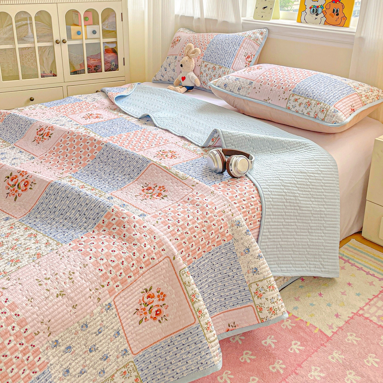 91家纺网 家纺一手货源 找家纺 恒尚居 2025新款莫代尔天丝夏季床盖印花夹棉床单三件套床褥垫-系列一 莫代尔-夏日时光