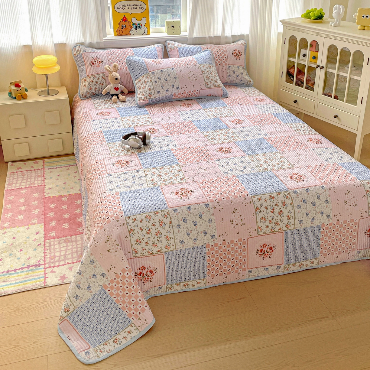 91家纺网 家纺一手货源 找家纺 恒尚居 2025新款莫代尔天丝夏季床盖印花夹棉床单三件套床褥垫-系列一 莫代尔-夏日时光