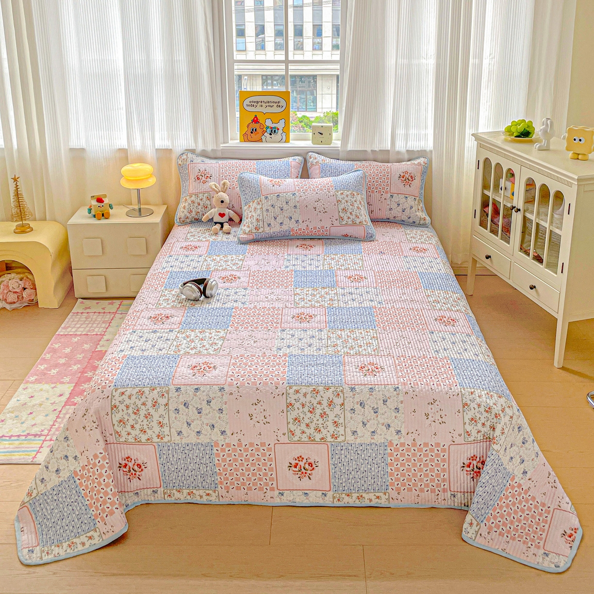 91家纺网 家纺一手货源 找家纺 恒尚居 2025新款莫代尔天丝夏季床盖印花夹棉床单三件套床褥垫-系列一 莫代尔-夏日时光