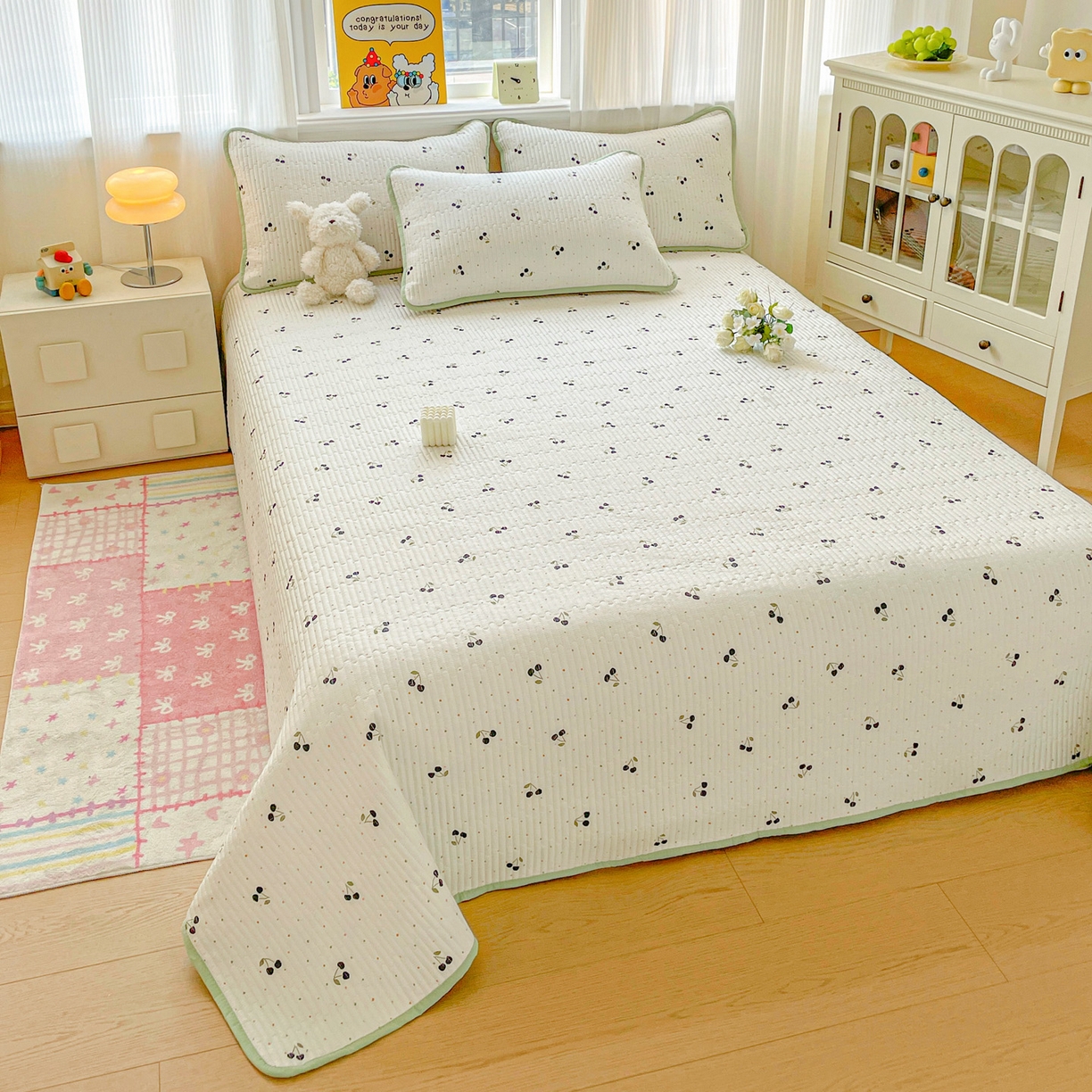 91家纺网 家纺一手货源 找家纺 恒尚居 2025新款莫代尔天丝夏季床盖印花夹棉床单三件套床褥垫-系列一 莫代尔-樱桃丸子