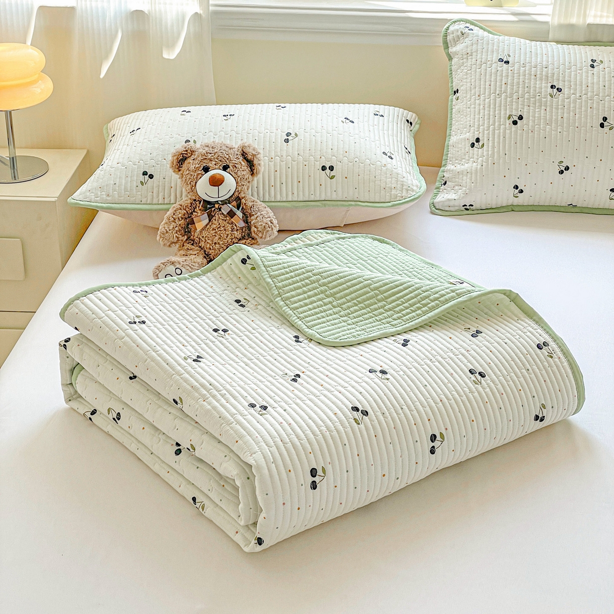 91家纺网 家纺一手货源 找家纺 恒尚居 2025新款莫代尔天丝夏季床盖印花夹棉床单三件套床褥垫-系列一 莫代尔-樱桃丸子