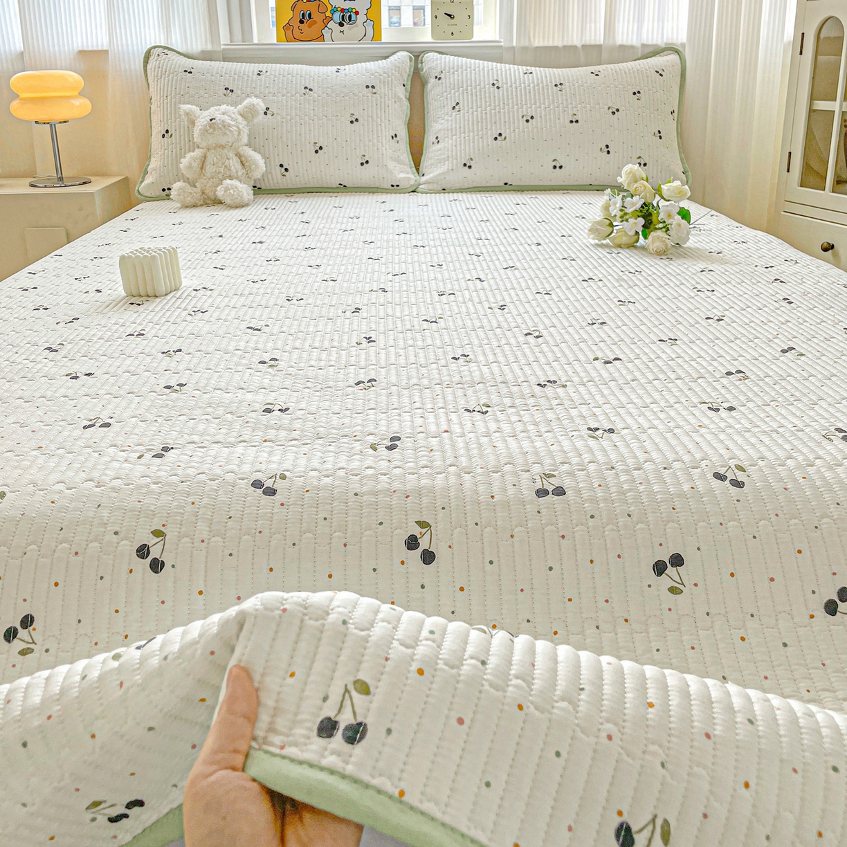 91家纺网 家纺一手货源 找家纺 恒尚居 2025新款莫代尔天丝夏季床盖印花夹棉床单三件套床褥垫-系列一 莫代尔-樱桃丸子