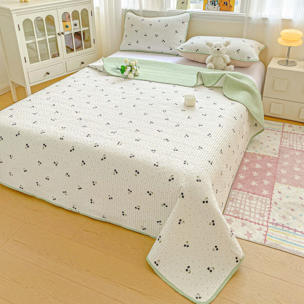 91家纺网 家纺一手货源 找家纺 恒尚居 2025新款莫代尔天丝夏季床盖印花夹棉床单三件套床褥垫-系列一 莫代尔-樱桃丸子