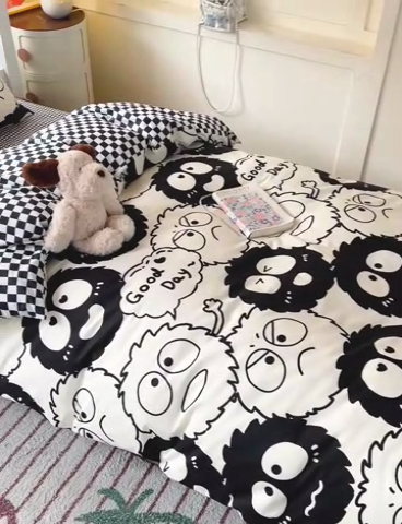 91家纺网 家纺一手货源 找家纺 西引力 2025新款全棉印花学生宿舍三件套四件套 煤球