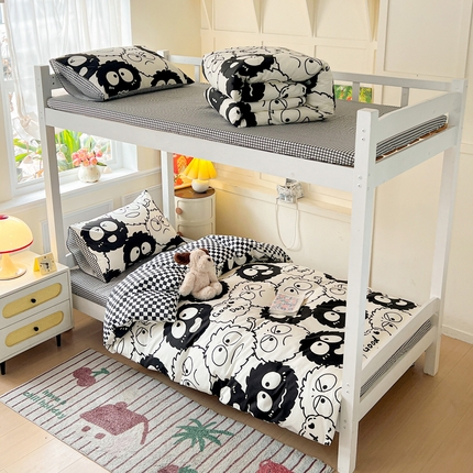 91家纺网 家纺一手货源 找家纺 西引力 2025新款全棉印花学生宿舍三件套四件套 煤球