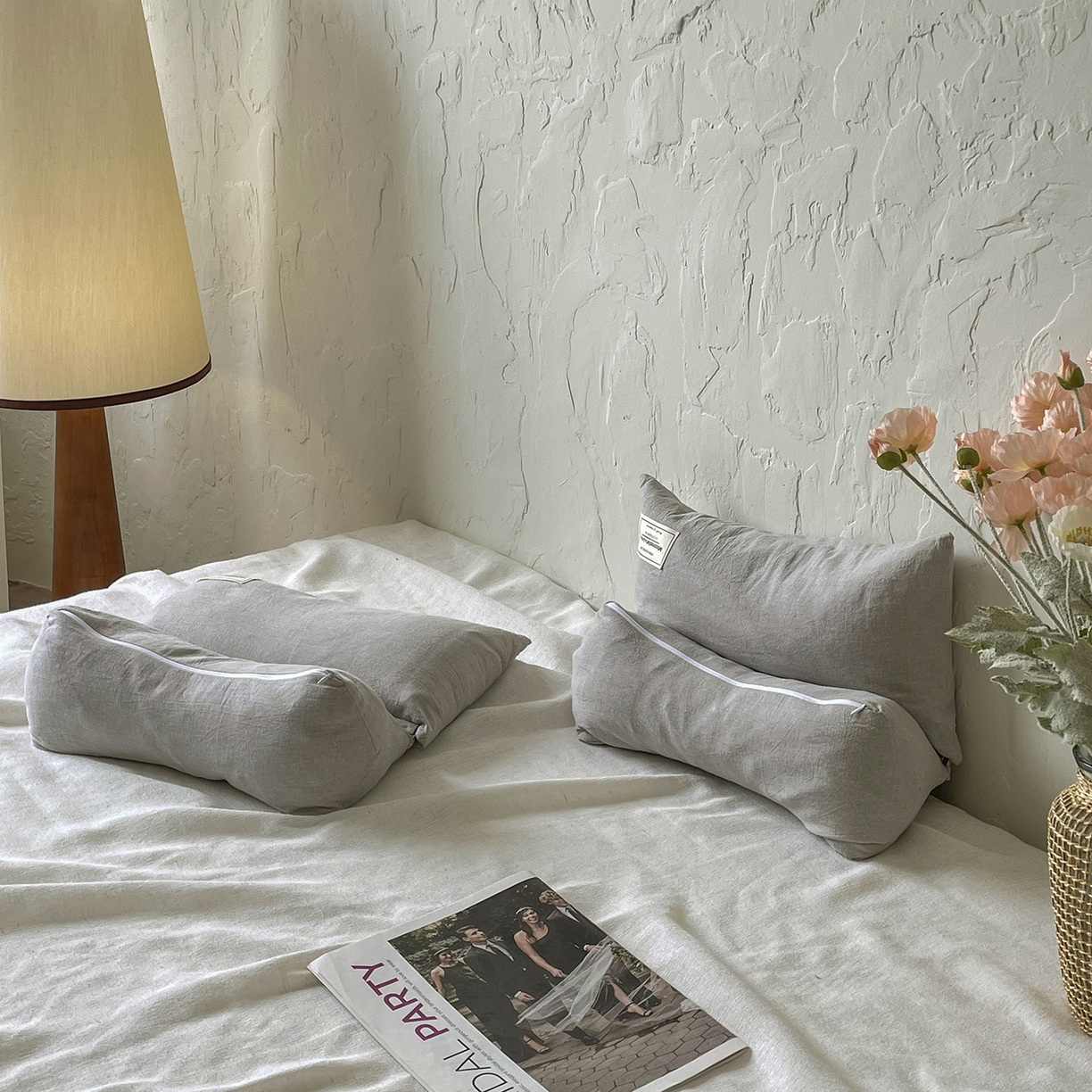 91家纺网 家纺一手货源 找家纺 番茄+ 2025新款三角牵引组合枕棉麻荞麦枕 灰色