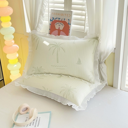 芯宜佳 2025年新款冰豆豆花边单人枕套 一帆风顺-浅绿