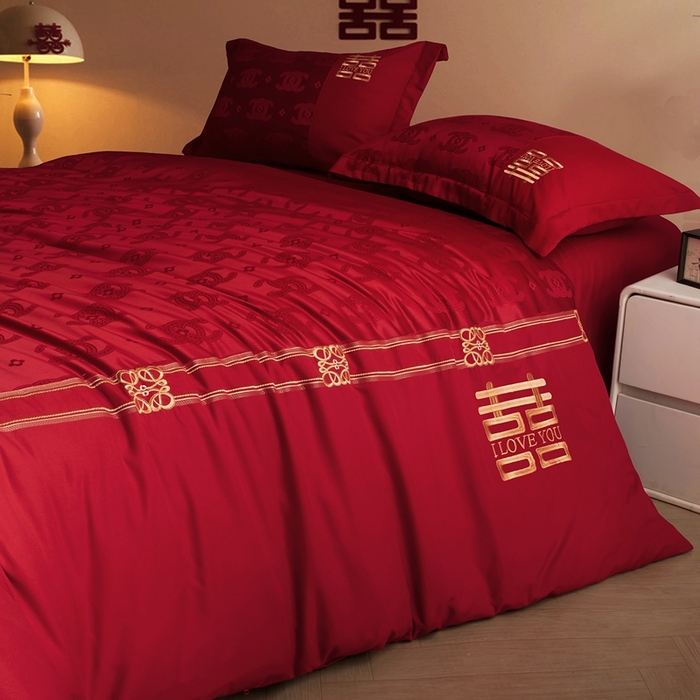 91家纺网 家纺一手货源 找家纺 卓缦家纺 2025新款提花刺绣婚庆四件套 永恒