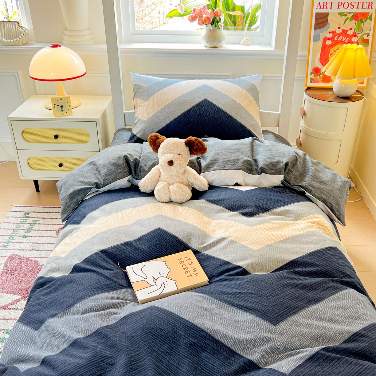 91家纺网 家纺一手货源 找家纺 西引力 2025新款全棉印花学生宿舍三件套四件套 文森特