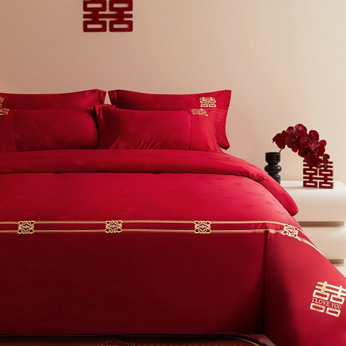 91家纺网 家纺一手货源 找家纺 卓缦家纺 2025新款提花刺绣婚庆四件套 热情玫瑰