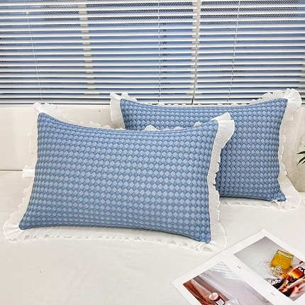 芯宜佳 2025年新款冰豆豆花边单人枕套 小菱形-蓝