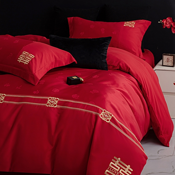 91家纺网 家纺一手货源 找家纺 （总）卓缦家纺 2025新款提花刺绣婚庆四件套（控价50+）