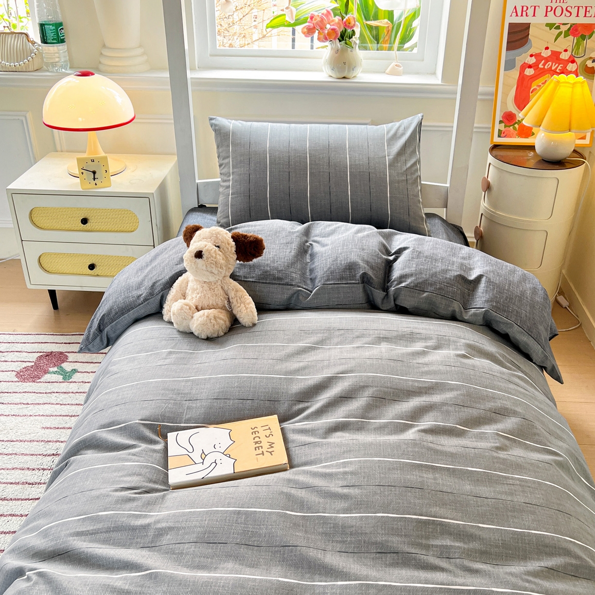 91家纺网 家纺一手货源 找家纺 西引力 2025新款全棉印花学生宿舍三件套四件套 布鲁斯