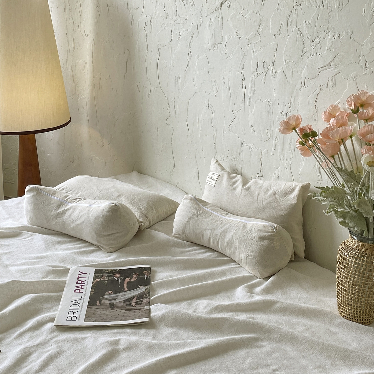 91家纺网 家纺一手货源 找家纺 番茄+ 2025新款三角牵引组合枕棉麻荞麦枕 白色