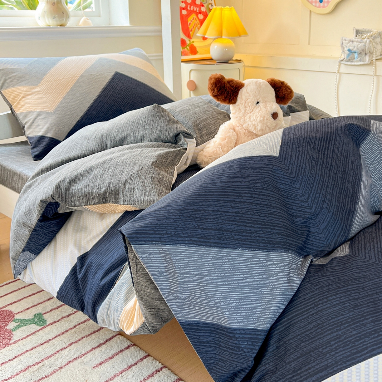 91家纺网 家纺一手货源 找家纺 西引力 2025新款全棉印花学生宿舍三件套四件套 文森特