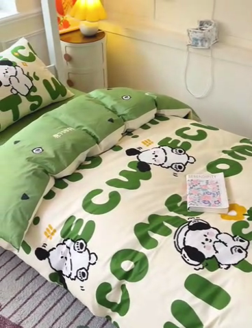 91家纺网 家纺一手货源 找家纺 西引力 2025新款全棉印花学生宿舍三件套四件套 皮皮狗