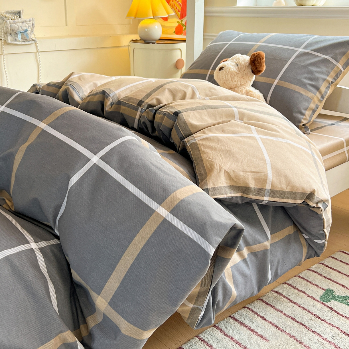 91家纺网 家纺一手货源 找家纺 西引力 2025新款全棉印花学生宿舍三件套四件套 格调人生