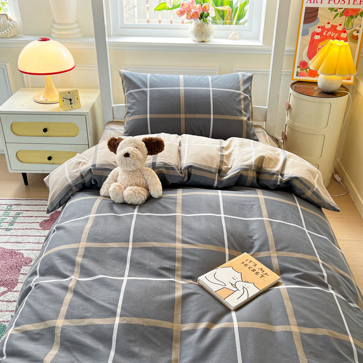 91家纺网 家纺一手货源 找家纺 西引力 2025新款全棉印花学生宿舍三件套四件套 格调人生