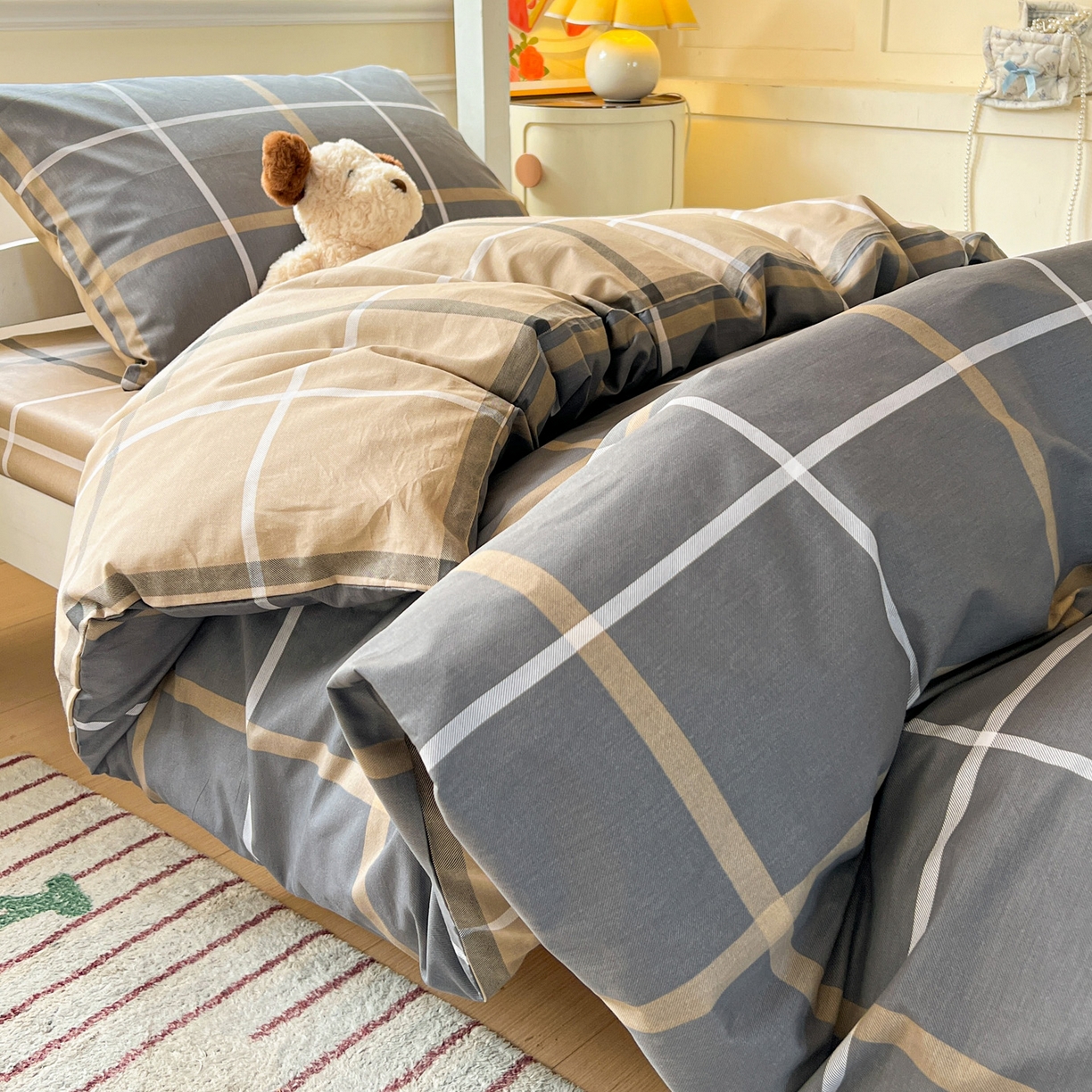 91家纺网 家纺一手货源 找家纺 西引力 2025新款全棉印花学生宿舍三件套四件套 格调人生